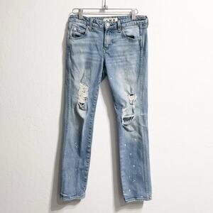 Amo Jeans 26 Kate Spin the Bottle Straight Crop Denim Distressed Bleach Mid